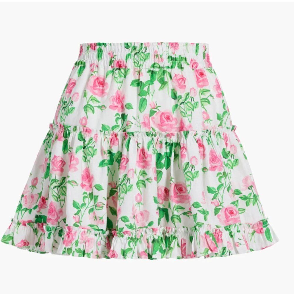 Hill House The Paz 100% Linen Mini Skirt In Pink Roses
